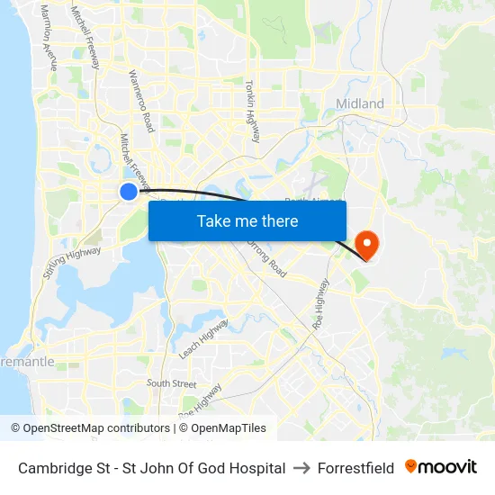 Cambridge St - St John Of God Hospital to Forrestfield map