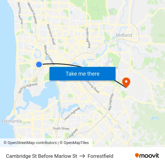 Cambridge St Before Marlow St to Forrestfield map