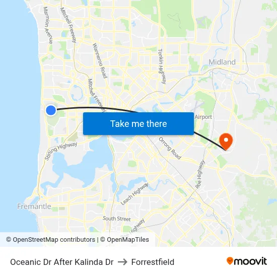 Oceanic Dr After Kalinda Dr to Forrestfield map