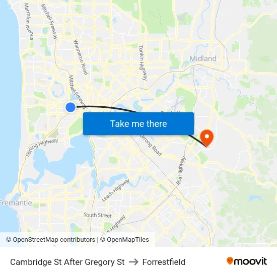 Cambridge St After Gregory St to Forrestfield map