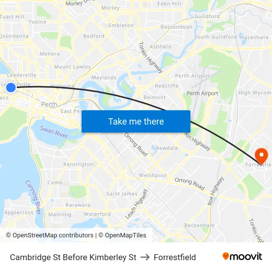 Cambridge St Before Kimberley St to Forrestfield map