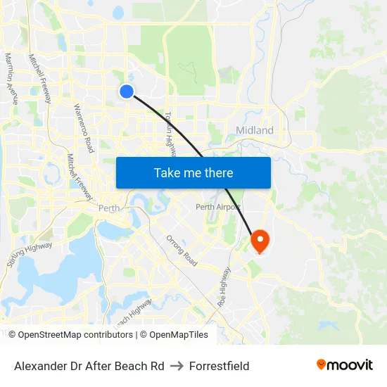 Alexander Dr After Beach Rd to Forrestfield map
