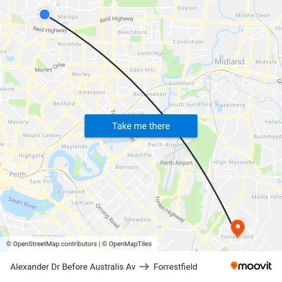 Alexander Dr Before Australis Av to Forrestfield map