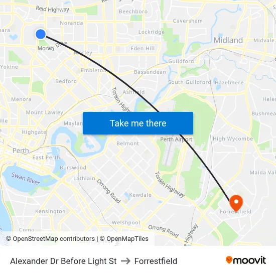 Alexander Dr Before Light St to Forrestfield map