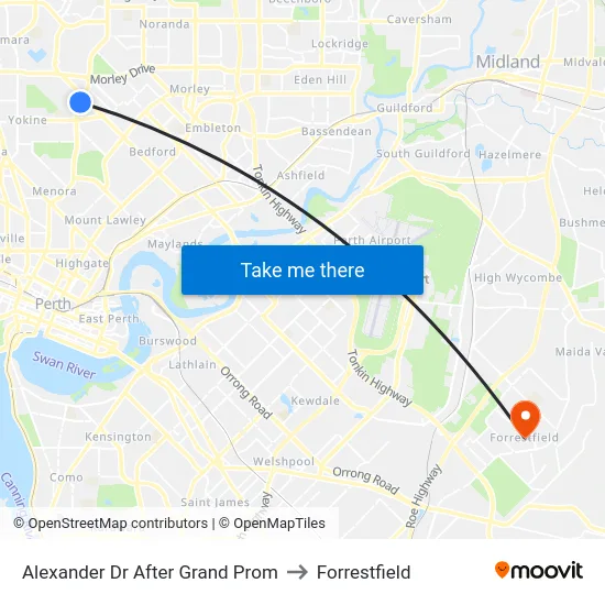 Alexander Dr After Grand Prom to Forrestfield map
