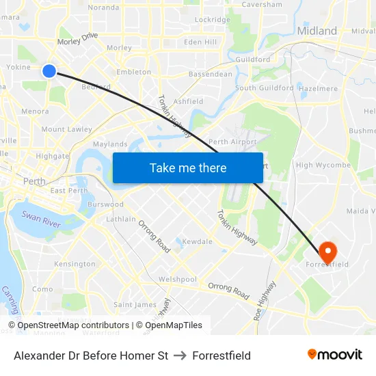 Alexander Dr Before Homer St to Forrestfield map