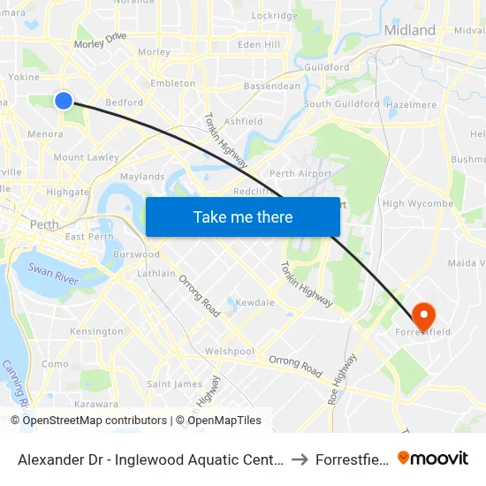 Alexander Dr - Inglewood Aquatic Centre to Forrestfield map