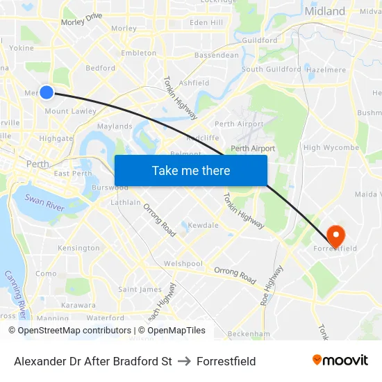 Alexander Dr After Bradford St to Forrestfield map