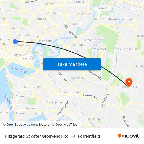 Fitzgerald St After Grosvenor Rd to Forrestfield map