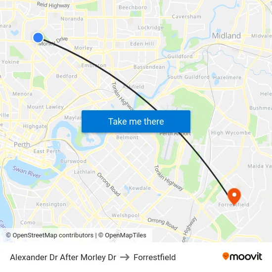 Alexander Dr After Morley Dr to Forrestfield map