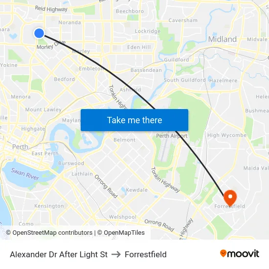 Alexander Dr After Light St to Forrestfield map