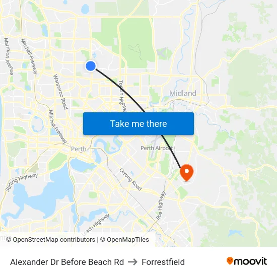 Alexander Dr Before Beach Rd to Forrestfield map