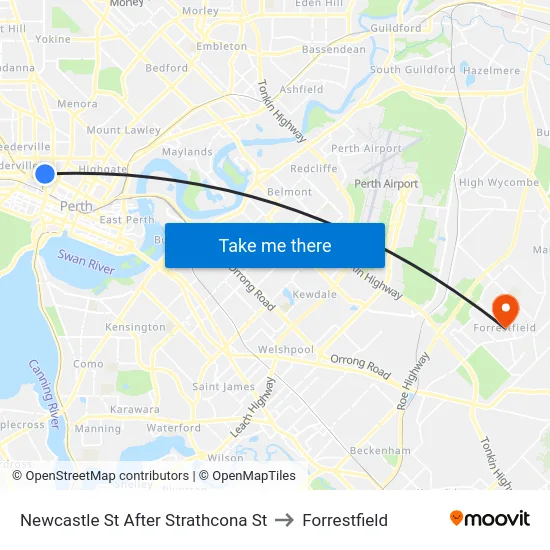 Newcastle St After Strathcona St to Forrestfield map