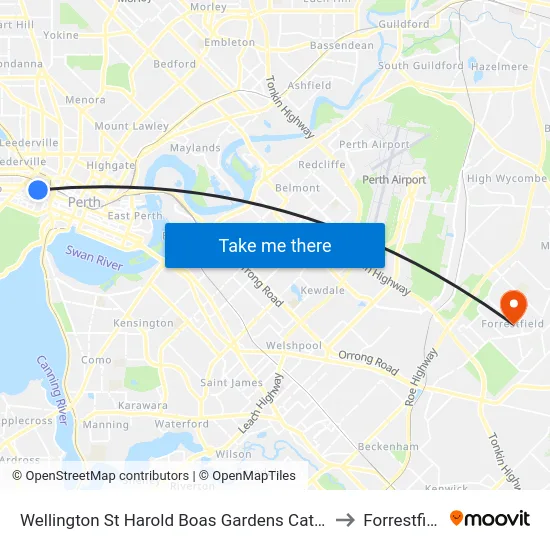 Wellington St Harold Boas Gardens Cat Id 41 to Forrestfield map