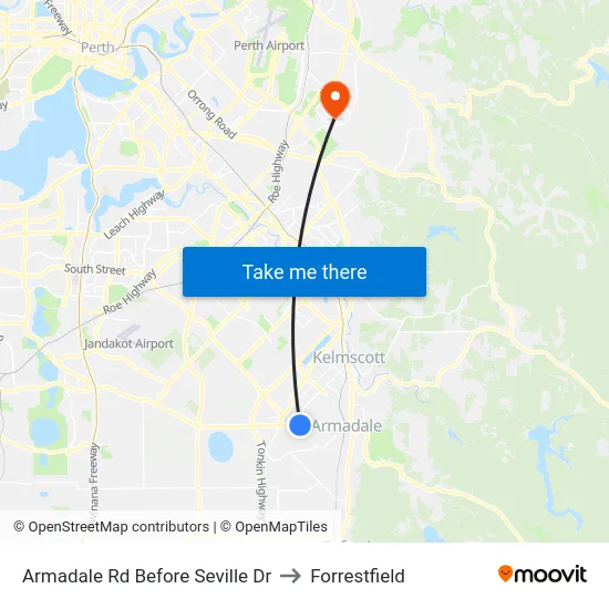 Armadale Rd Before Seville Dr to Forrestfield map
