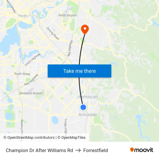 Champion Dr After Williams Rd to Forrestfield map