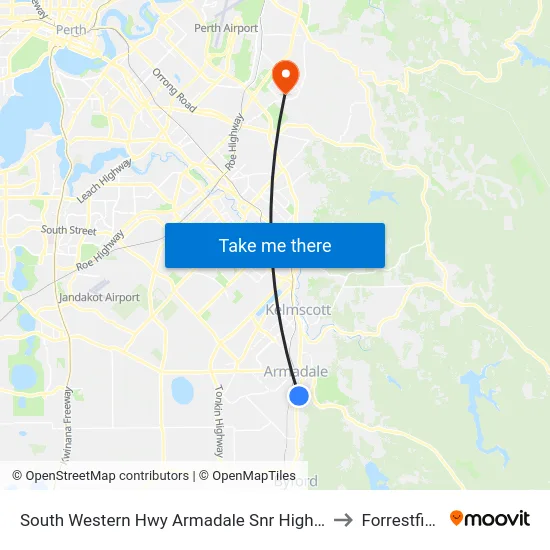 South Western Hwy Armadale Snr High Sch to Forrestfield map