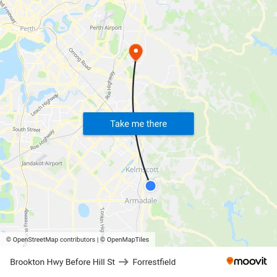 Brookton Hwy Before Hill St to Forrestfield map