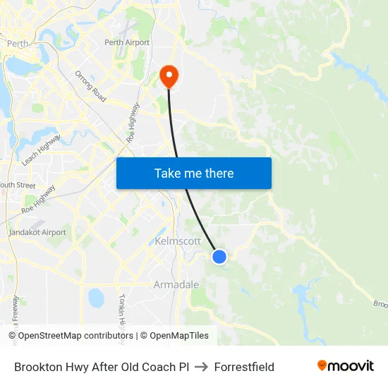 Brookton Hwy After Old Coach Pl to Forrestfield map