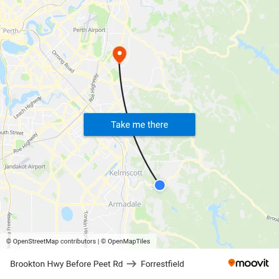 Brookton Hwy Before Peet Rd to Forrestfield map