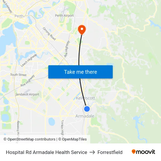 Hospital Rd Armadale Health Service to Forrestfield map