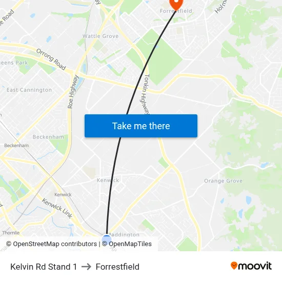 Kelvin Rd Stand 1 to Forrestfield map