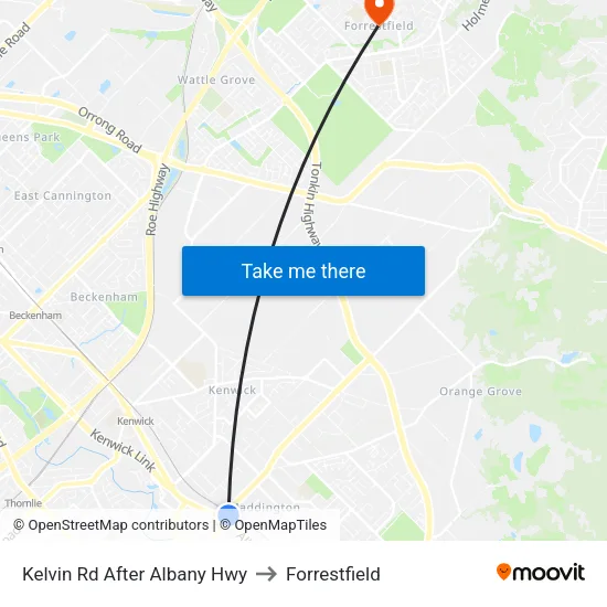 Kelvin Rd After Albany Hwy to Forrestfield map