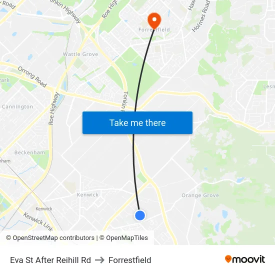 Eva St After Reihill Rd to Forrestfield map