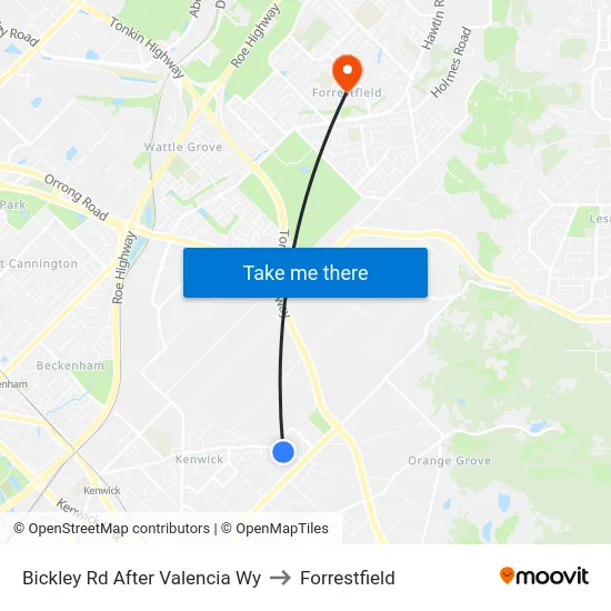 Bickley Rd After Valencia Wy to Forrestfield map