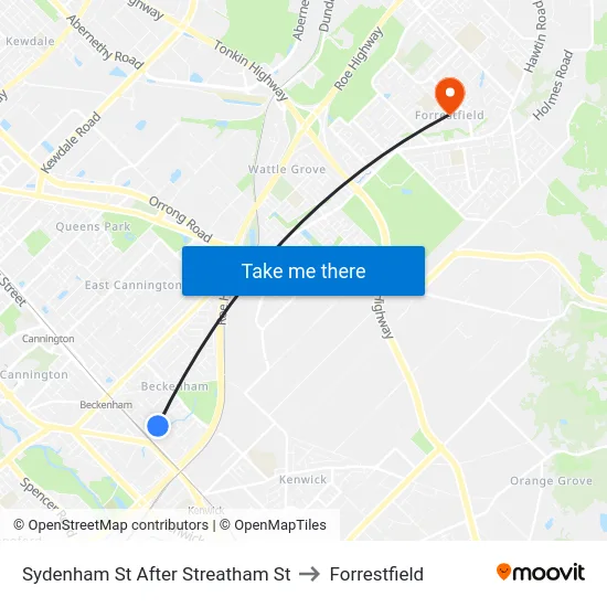 Sydenham St After Streatham St to Forrestfield map