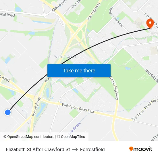 Elizabeth St After Crawford St to Forrestfield map