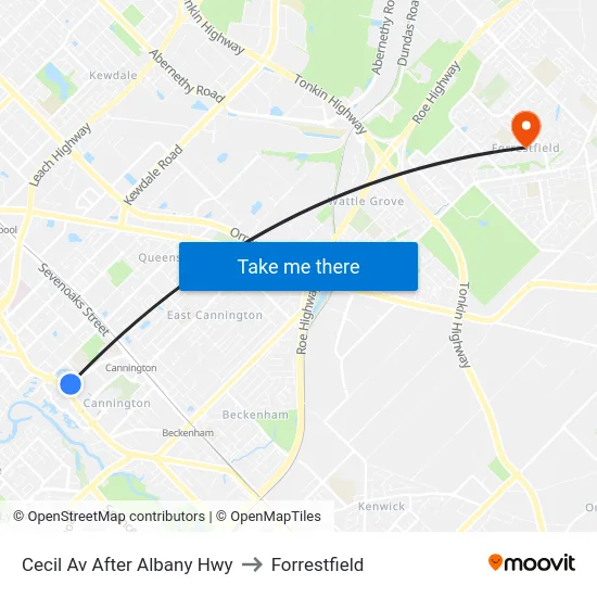 Cecil Av After Albany Hwy to Forrestfield map