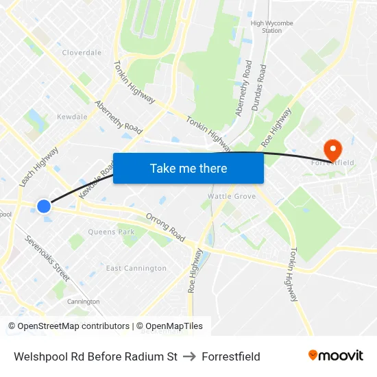 Welshpool Rd Before Radium St to Forrestfield map