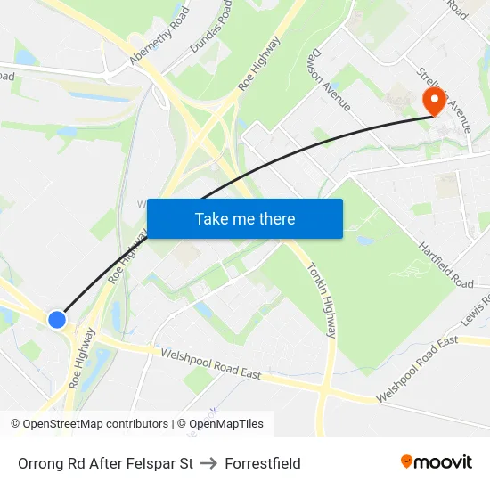 Orrong Rd After Felspar St to Forrestfield map