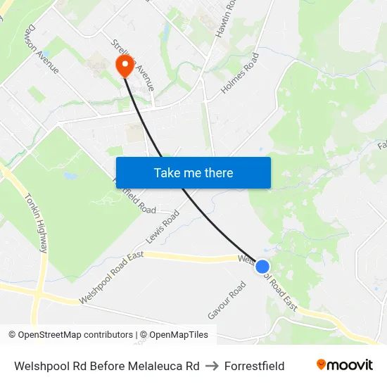 Welshpool Rd Before Melaleuca Rd to Forrestfield map