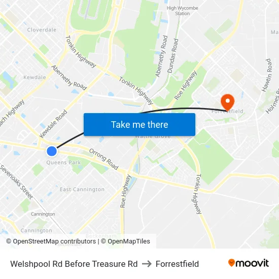 Welshpool Rd Before Treasure Rd to Forrestfield map