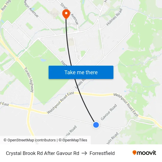 Crystal Brook Rd After Gavour Rd to Forrestfield map