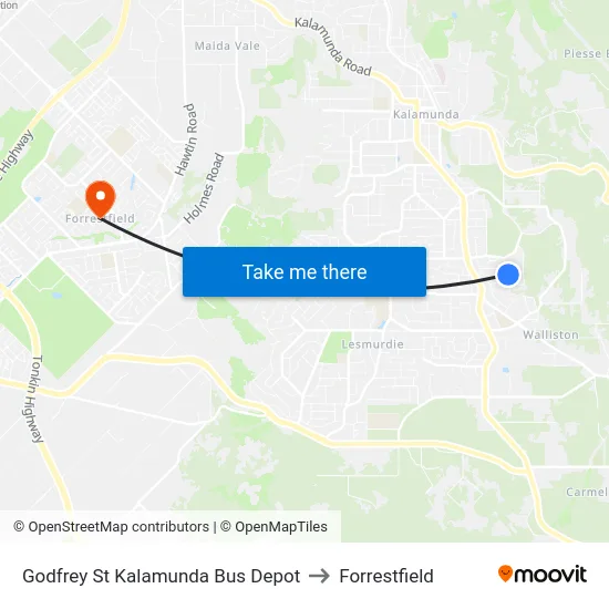 Godfrey St Kalamunda Bus Depot to Forrestfield map