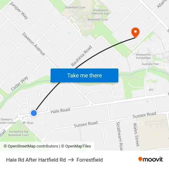 Hale Rd After Hartfield Rd to Forrestfield map