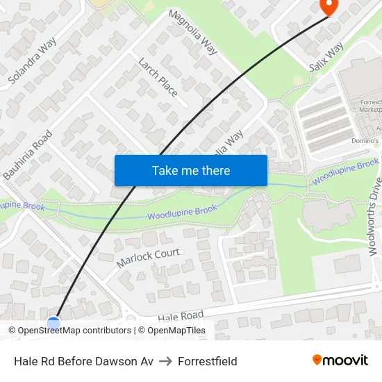 Hale Rd Before Dawson Av to Forrestfield map