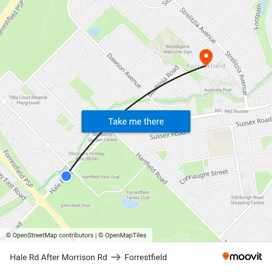 Hale Rd After Morrison Rd to Forrestfield map