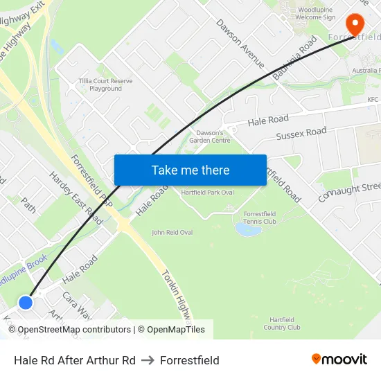 Hale Rd After Arthur Rd to Forrestfield map