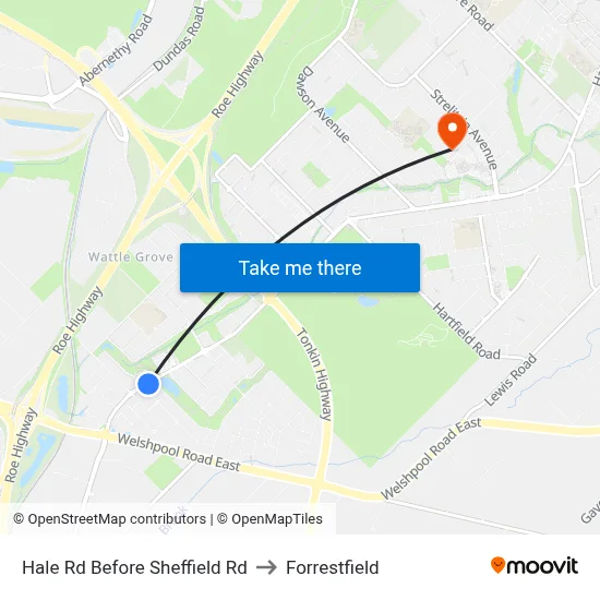 Hale Rd Before Sheffield Rd to Forrestfield map