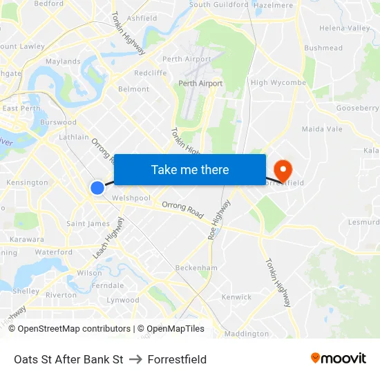 Oats St After Bank St to Forrestfield map