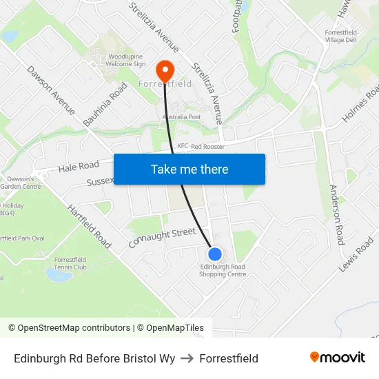 Edinburgh Rd Before Bristol Wy to Forrestfield map