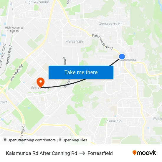 Kalamunda Rd After Canning Rd to Forrestfield map