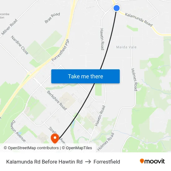 Kalamunda Rd Before Hawtin Rd to Forrestfield map