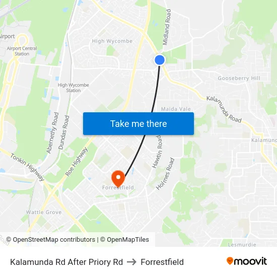 Kalamunda Rd After Priory Rd to Forrestfield map