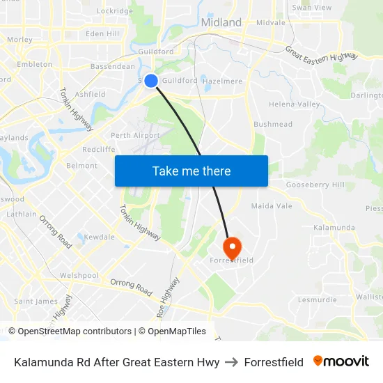 Kalamunda Rd After Great Eastern Hwy to Forrestfield map