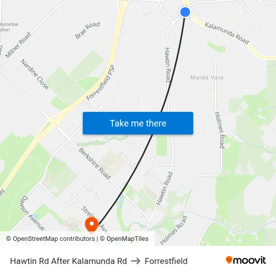 Hawtin Rd After Kalamunda Rd to Forrestfield map